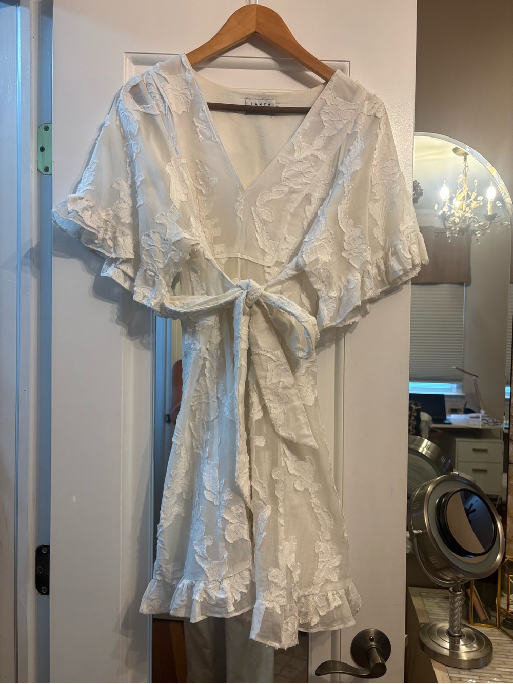 Tanya Taylor White Floral Lace Tie-Front Mini Dress